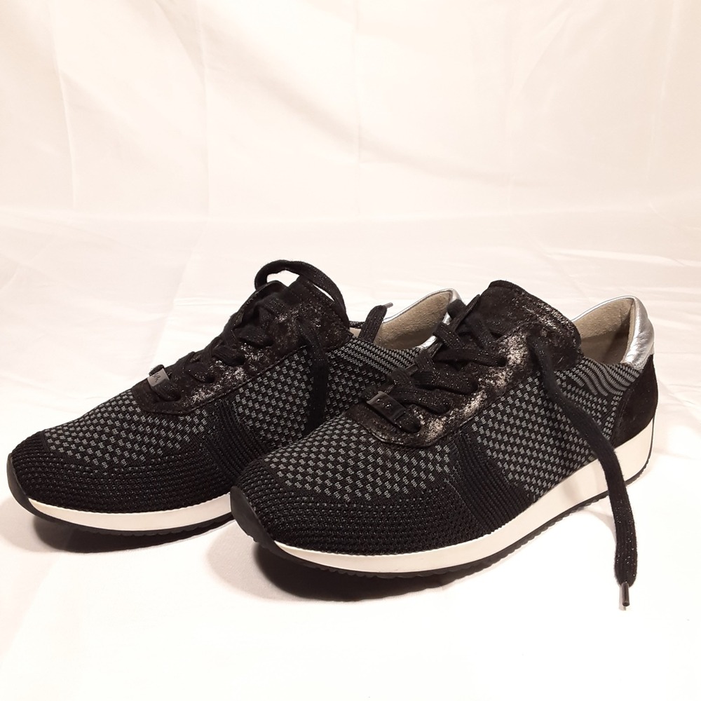 ARA Womans Fusion 4 Sneakers Size 6.5 Black Woven Fabric/Leather Lilly Dynergy
